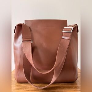 Everlane The Form Chestnut Leather Tote with Canvas Strap